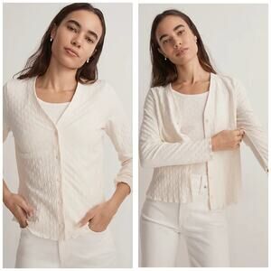 Madewell V-Neck Cardigan Checkerboard Jacquard Women's Large Cream Preppy